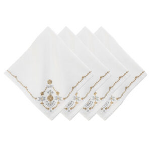White Metallic Embroidered Linen Napkin Set