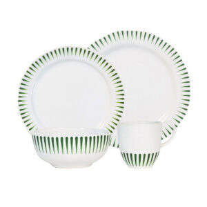 Polished Basil Green Striped Four Piece Dinnerware Set